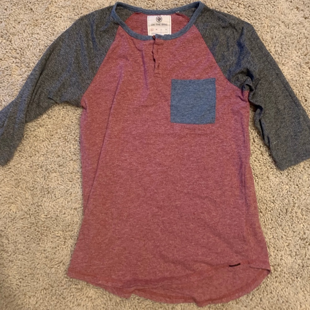 On the Byas Red and Grey Baseball Tee